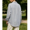image:imageCHARTOU Womens Oversized Striped Button Down Shirt Casual Long Sleeve Blouse Loose Fit VNeck Tunic Tops for Work BeachBlue