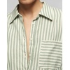image:imageCHARTOU Womens Oversized Striped Button Down Shirt Casual Long Sleeve Blouse Loose Fit VNeck Tunic Tops for Work BeachGreen