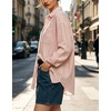image:imageCHARTOU Womens Oversized Striped Button Down Shirt Casual Long Sleeve Blouse Loose Fit VNeck Tunic Tops for Work BeachPink