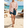 image:imageCHARTOU Womens Oversized Striped Button Down Shirt Casual Long Sleeve Blouse Loose Fit VNeck Tunic Tops for Work BeachPink