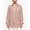 image:imageCHARTOU Womens Oversized Striped Button Down Shirt Casual Long Sleeve Blouse Loose Fit VNeck Tunic Tops for Work BeachWine