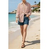 image:imageCHARTOU Womens Oversized Striped Button Down Shirt Casual Long Sleeve Blouse Loose Fit VNeck Tunic Tops for Work BeachWine