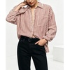 image:imageCHARTOU Womens Oversized Striped Button Down Shirt Casual Long Sleeve Blouse Loose Fit VNeck Tunic Tops for Work BeachWine