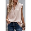 image:imageCHARTOU Womens Summer Ruched Smocked Sleeveless Front Button Loose Fit Shirt Tank TopApricot