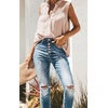 image:imageCHARTOU Womens Summer Ruched Smocked Sleeveless Front Button Loose Fit Shirt Tank TopApricot