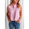 image:imageCHARTOU Womens Summer Ruched Smocked Sleeveless Front Button Loose Fit Shirt Tank TopPink