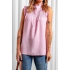 image:imageCHARTOU Womens Summer Ruched Smocked Sleeveless Front Button Loose Fit Shirt Tank TopPink