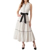 image:imageCHARTOU Women Belted Shirt Long Dress Summer Polka Dot Collared Button Down Tiered Maxi Dress with PocketsWhite