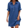 image:imageCHARTOU Women Loose Cotton Shirt Dress Summer Casual Button Front Rolled Sleeve Short Shift DressDark Blue