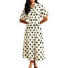 image:imageCHARTOU Women Polka Dot Cotton Shirt Dress Floral Button Down Pleated Waist Flowy Long Dress with Pockets Medium Black
