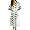 image:imageCHARTOU Women Polka Dot Cotton Shirt Dress Floral Button Down Pleated Waist Flowy Long Dress with PocketsBlue