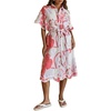 image:imageCHARTOU Women Summer Casual Cotton Linen Floral Print Button Down Long Shirt Dress with BeltPink