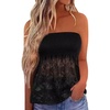 image:imageCHARTOU Womens Off Shoulder Summer Ruched Bandeau Lace Patchwork Tube TShirt TopsBlack