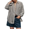 image:imageCHARTOU Womens Oversized Striped Button Down Shirt Casual Long Sleeve Blouse Loose Fit VNeck Tunic Tops for Work BeachBlack