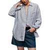 image:imageCHARTOU Womens Oversized Striped Button Down Shirt Casual Long Sleeve Blouse Loose Fit VNeck Tunic Tops for Work BeachBlue