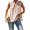 image:imageCHARTOU Womens Summer Ruched Smocked Sleeveless Front Button Loose Fit Shirt Tank TopApricot