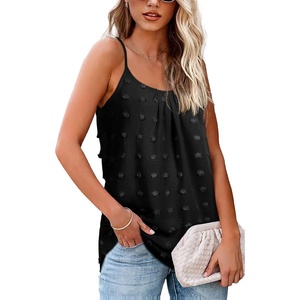 image:imageCHARTOU Womens Comfy Scoop Neck Swiss Dots Loose Fit Spaghetti Straps Cami Shirt Tank TopsBlack