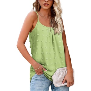 image:imageCHARTOU Womens Comfy Scoop Neck Swiss Dots Loose Fit Spaghetti Straps Cami Shirt Tank TopsGreen