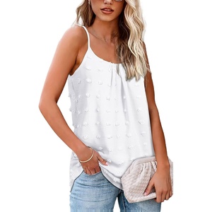 image:imageCHARTOU Womens Comfy Scoop Neck Swiss Dots Loose Fit Spaghetti Straps Cami Shirt Tank TopsWhite