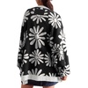 image:imageCHARTOU Floral Cardigan Sweater for Women Slouchy Open Front Cardigan Daisy Flower Sweater OutwearBlack