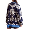image:imageCHARTOU Floral Cardigan Sweater for Women Slouchy Open Front Cardigan Daisy Flower Sweater OutwearNavy