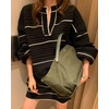image:imageCHARTOU Sweater Skirt Sets for Women Contrast Trim Two Pieces Sweater Fall Outfits Lantern Sleeve Pullover and Mini SkirtBlack