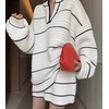 image:imageCHARTOU Sweater Skirt Sets for Women Contrast Trim Two Pieces Sweater Fall Outfits Lantern Sleeve Pullover and Mini SkirtWhite