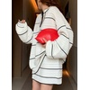 image:imageCHARTOU Sweater Skirt Sets for Women Contrast Trim Two Pieces Sweater Fall Outfits Lantern Sleeve Pullover and Mini SkirtWhite