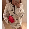 image:imageCHARTOU Sweater Skirt Sets for Women Contrast Trim Two Pieces Sweater Fall Outfits Lantern Sleeve Pullover and Mini SkirtWhite