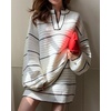 image:imageCHARTOU Sweater Skirt Sets for Women Contrast Trim Two Pieces Sweater Fall Outfits Lantern Sleeve Pullover and Mini SkirtWhite