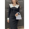 image:imageCHARTOU Women Elegant Sweater Dress Lapel Collar Bodycon RibKnit Ruffled Mermaid Long Knit DressBlack