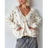 image:imageCHARTOU Women Floral Embroidered Lightweight Cardigan Button Down Open Front Cropped Cozy SweaterApricot