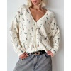 image:imageCHARTOU Women Floral Embroidered Lightweight Cardigan Button Down Open Front Cropped Cozy SweaterApricot