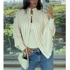 image:imageCHARTOU Women Pleated Cloak Sweater Cardigan Stand Collar Open Front Long Sleeve Cape Batwing Knit CoatWhite