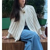 image:imageCHARTOU Women Pleated Cloak Sweater Cardigan Stand Collar Open Front Long Sleeve Cape Batwing Knit CoatWhite