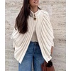 image:imageCHARTOU Women Pleated Cloak Sweater Cardigan Stand Collar Open Front Long Sleeve Cape Batwing Knit CoatWhite