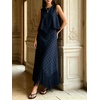 image:imageCHARTOU Women Polka Dot Two Pieces Sets Sleeveless Tank Top Tassel Long Skirt Matching Vacation SetsNavy