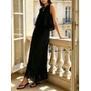image:imageCHARTOU Women Polka Dot Two Pieces Sets Sleeveless Tank Top Tassel Long Skirt Matching Vacation SetsSolid Black