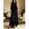 image:imageCHARTOU Women Polka Dot Two Pieces Sets Sleeveless Tank Top Tassel Long Skirt Matching Vacation SetsSolid Black