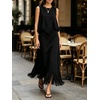 image:imageCHARTOU Women Polka Dot Two Pieces Sets Sleeveless Tank Top Tassel Long Skirt Matching Vacation SetsSolid Black