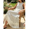 image:imageCHARTOU Women Polka Dot Two Pieces Sets Sleeveless Tank Top Tassel Long Skirt Matching Vacation SetsWhite