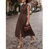 image:imageCHARTOU Women Retro Polka Dot Long Dress Sleeveless Collared Button Down Shirt Dress with BeltBrown
