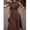 image:imageCHARTOU Women Retro Polka Dot Long Dress Sleeveless Collared Button Down Shirt Dress with BeltBrown