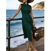 image:imageCHARTOU Women Retro Polka Dot Long Dress Sleeveless Collared Button Down Shirt Dress with BeltDark Green