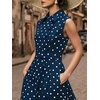 image:imageCHARTOU Women Retro Polka Dot Long Dress Sleeveless Collared Button Down Shirt Dress with BeltNavy