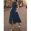 image:imageCHARTOU Women Retro Polka Dot Long Dress Sleeveless Collared Button Down Shirt Dress with BeltNavy