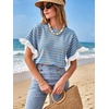 image:imageCHARTOU Women Summer Striped Tops Cute Ruffle Hem Short Sleeve Oversized T Shirt Casual Loose TeesBlue