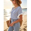 image:imageCHARTOU Women Summer Striped Tops Cute Ruffle Hem Short Sleeve Oversized T Shirt Casual Loose TeesDark Blue