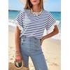 image:imageCHARTOU Women Summer Striped Tops Cute Ruffle Hem Short Sleeve Oversized T Shirt Casual Loose TeesDark Blue