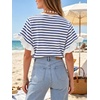 image:imageCHARTOU Women Summer Striped Tops Cute Ruffle Hem Short Sleeve Oversized T Shirt Casual Loose TeesDark Blue